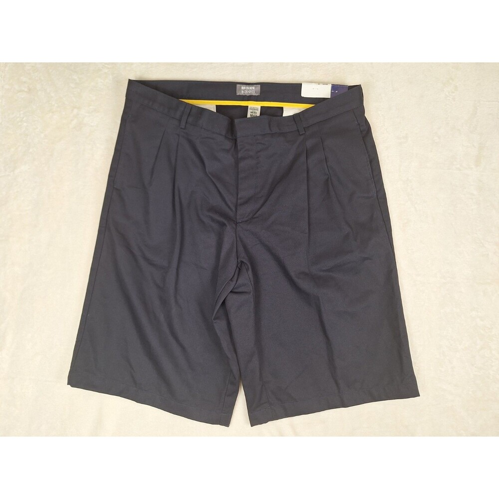 DENNIS Men's 42 Shorts Chino Uniform Navy Blue 13.5" Inseam Hawthorne Pleated